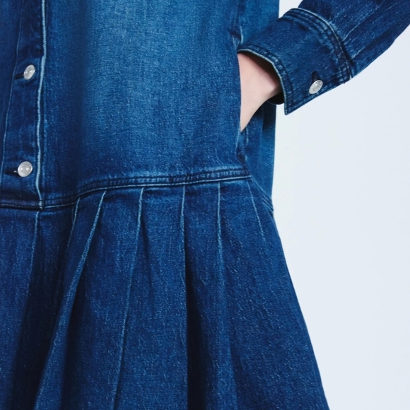 Scoop Women’s Denim Pleated Mini Shirt Dress Long Sleeve, Size M & L, NWT - Picture 3 of 7